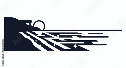 Silhouette of a person on a cliff overlooking a stylized, abstract ocean with stars