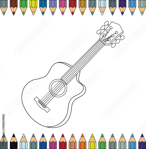 Cute Guitar Coloring Page for Kids Simple & Fun Activity Sheet