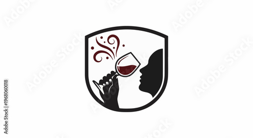 Silhouette of a person's profile tasting wine, with swirls and dots above