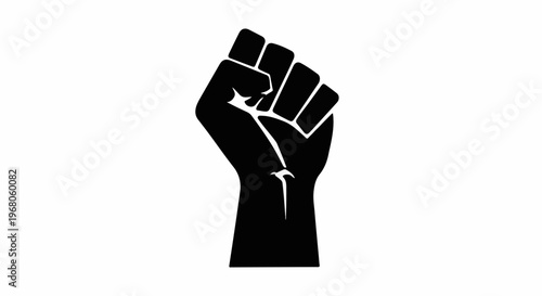 Silhouette of a raised black fist against a white background