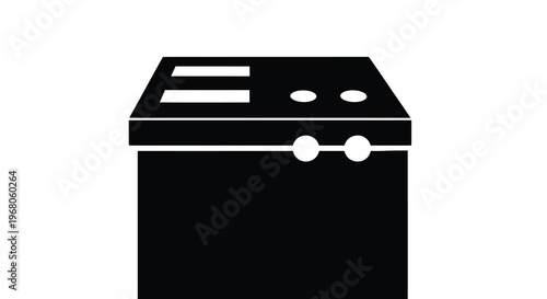 A simple black and white illustration depicting a vintage reel to reel tape recorder high quality