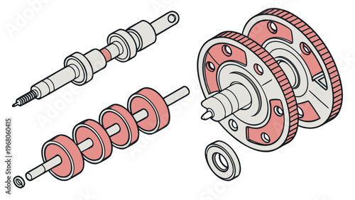 Vector illustration of a gear transmission. Mechanical gears, mechanisms. Technical elements for design. Engineering graphics, industry, technology.