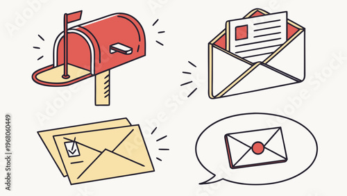 a set of vector email icons. Mail service, sending emails, incoming messages. Graphic elements for the web and graphic arts. Email icons for UI/UX design