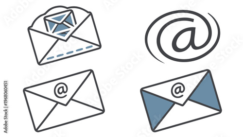 a set of vector email icons. Mail service, sending emails, incoming messages. Graphic elements for the web and graphic arts. Email icons for UI/UX design