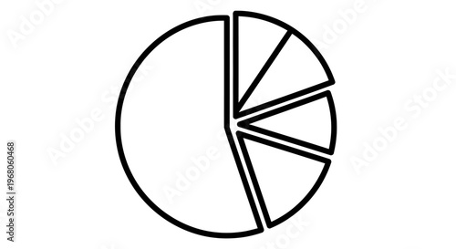 Simple black and white pie chart illustration with five segments depicted