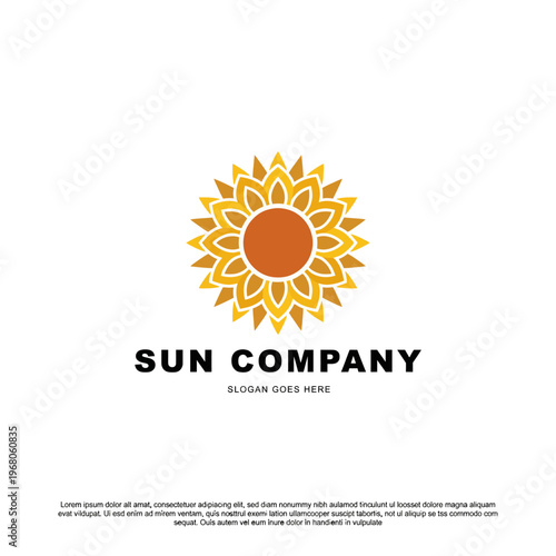 This striking image features a creative sun logo, reflecting warmth and positivity, perfect for branding, as it represents optimism and a bright future for a company.