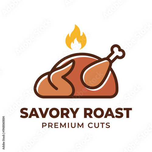 A flavorful logo design showcasing a succulent roast chicken with a flame detail, representing premium food offerings, suitable for culinary or restaurant branding.