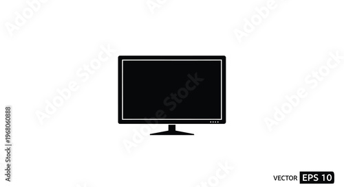 A minimalist black television set is centered on a stark white background appearing as a vector graphic