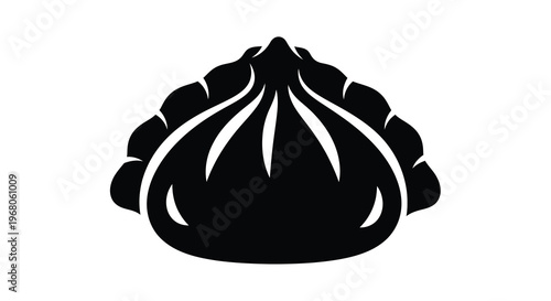 A black silhouette depicts a traditional bao bun a popular steamed asian dumpling high quality professional