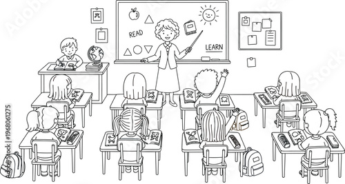 Classroom teacher guiding students through a lesson