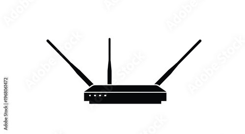 A minimalist black silhouette of a wireless router with three outward facing antennas high quality professional