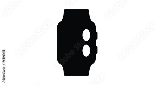 A minimalist black silhouette of a modern smartwatch with a rectangular face and two buttons