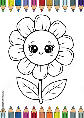 Flower Coloring Page Illustration for Kids