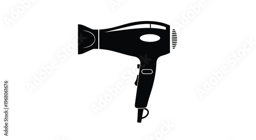 A black silhouette of a hair dryer against a plain white background showcasing its sleek design