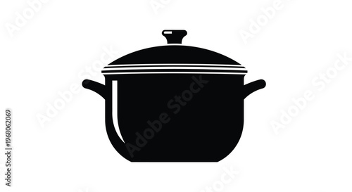 A simple black and white illustration depicts a cooking pot with a lid and handles