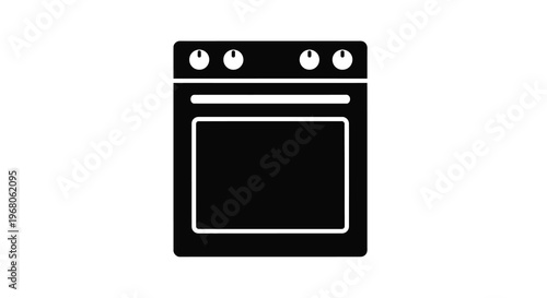 A minimalist black silhouette of a standard electric stovetop and oven combination appliance high quality professional