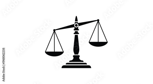A simple black and white illustration depicts a traditional balance scale symbolizing justice and equality