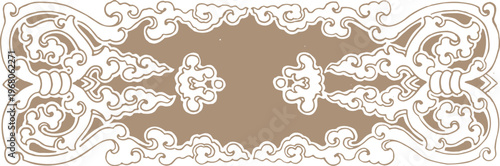 Vertical traditional Chinese decorative border with intricate geometric lattice and floral motifs for classic architectural framing and oriental invitation design assets