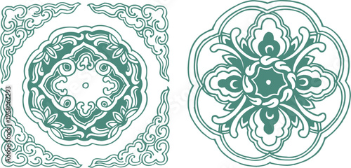 Intricate black and white line art of a mythological Chinese creature among clouds and flowers representing traditional folklore and auspicious protection for cultural branding