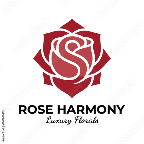 A sophisticated logo design featuring a stylized rose with an elegant 'S', representing luxury and beauty in the floral industry for branding purpose.