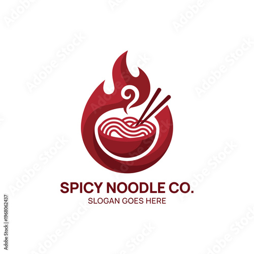 An eye-catching logo design that features a bold bowl of spicy noodles with flames, symbolizing flavor and excitement for a noodle business or restaurant.