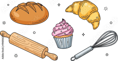 Collection of baking ingredients and tools