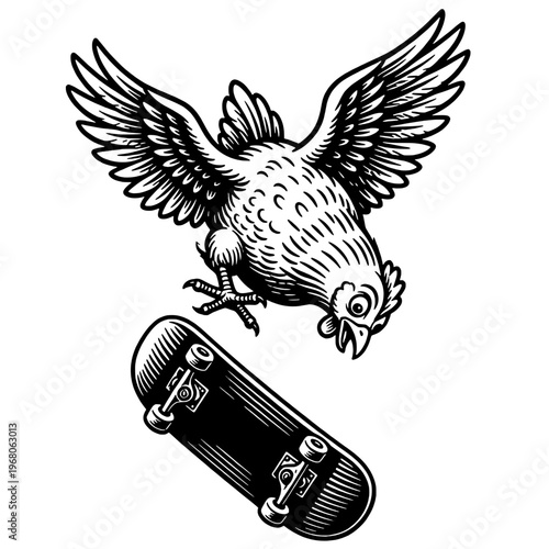 Skateboarding chicken silhouette