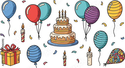 Various Hand-Drawn Party and Celebration Elements