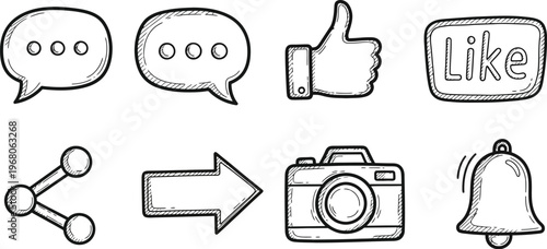 Doodle Style Social Network Communication Set