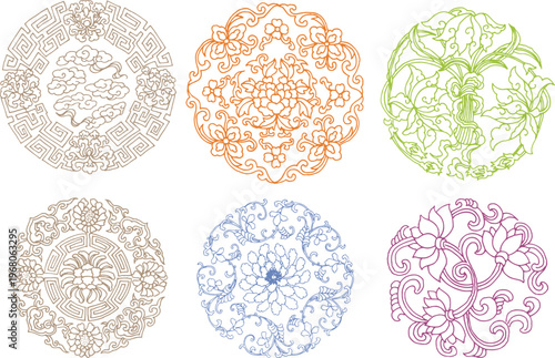 Red traditional Chinese seamless repeat pattern with elegant curly scroll and cloud motifs for textile wallpaper and festive wrapping paper graphic design vector illustration background.