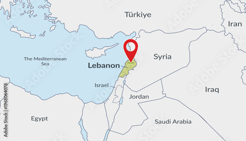 Lebanon location on the map with pin location marker4. Vector flat template.