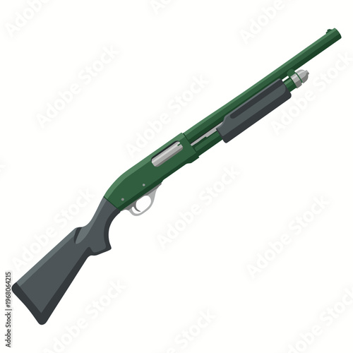 A sleek modern shotgun designed in green accents represents contemporary firearms, showcasing both functionality and aesthetics in a minimalist artistic style.