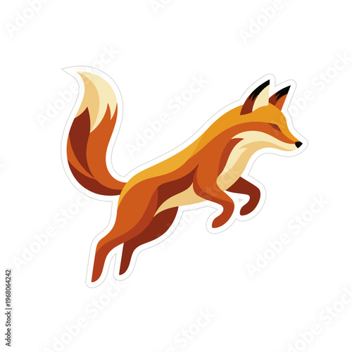 A dynamic illustration of a fox in mid-leap captures the essence of playfulness and agility, rendered in warm colors and smooth lines for a striking artistic effect.