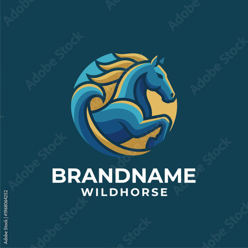 An artistic representation of a horse in a logo style captures the essence of strength and elegance, perfect for branding or design projects that emphasize movement and grace.