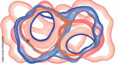 Watercolor Chaos Intertwined Blue Orange and Red Rings