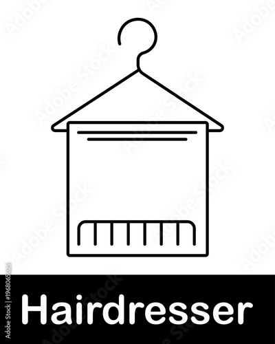 Barber apron on hanger line icon representing hairdresser uniform, salon equipment and grooming service in minimal outline style