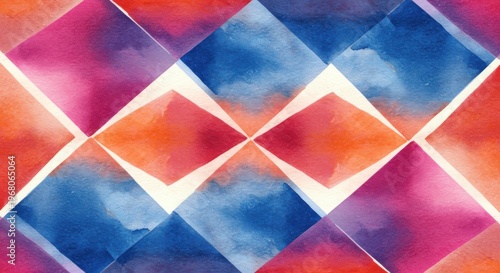Watercolor diamonds interlock in a colorful abstract mosaic