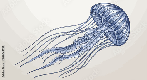 Jellyfish Encounter in Ocean Depths - Digital Illustration - Serene Marine Environment Perspective