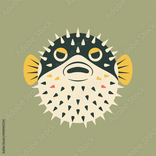 Spiky puffer fish front view illustration