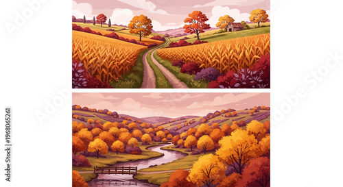 Vibrant Hills, River, and Foliage in Nature's Embrace