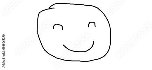 Friendly Smiling Face Illustration with Squinting Eyes, Hand-Drawn Symbol