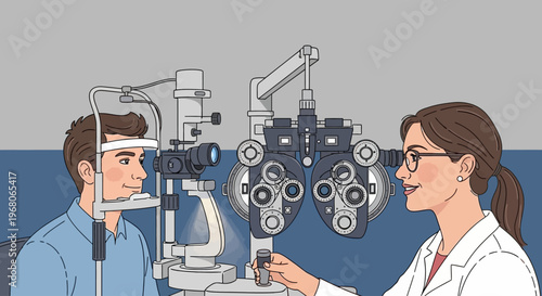 Optometrist Assesses Patient Vision in Clinical Setting