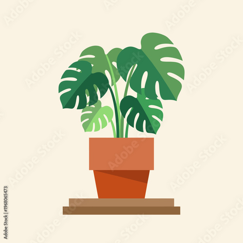 An illustration of a lush monstera plant in a terracotta pot, showcasing the beauty of indoor greenery and the importance of nature in home decor.