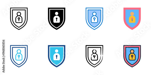 Privacy shield icons set multiple style collection. Editable stroke 
