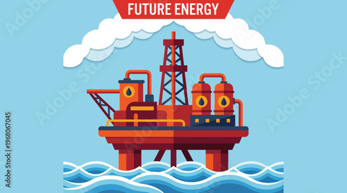 This futuristic energy platform illustrations depict advanced technology in energy production, symbolizing the shift towards a sustainable and innovative future.