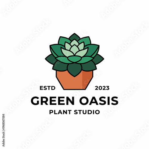 This inviting logo represents a plant studio with a lovely succulent design, emphasizing growth and sustainability in vibrant green colors with earthy undertones, perfect for nature lovers.