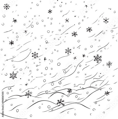 Blizzard (Wind and Snow) Nature Force Hand-drawn Sketch Drawing Vector Illustration, Line Linear Symbol Black and White Engraving, Isolated