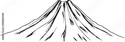 Dormant Volcano Hand-drawn Sketch Drawing Vector Illustration, Line Linear Symbol Black and White Engraving, Isolated