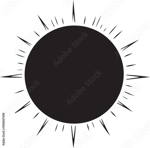 Solar Eclipse Hand-drawn Sketch Drawing Vector Illustration, Line Linear Symbol Black and White Engraving, Isolated