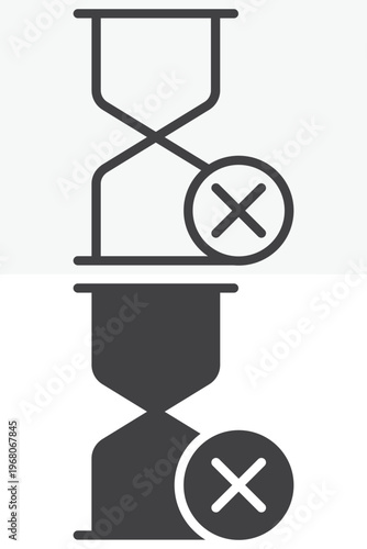 Hourglass Cancel icon in line, outline and solid style. Editable stroke vector sign and symbol set for time use, with hourglass cancel icon in simple versions.